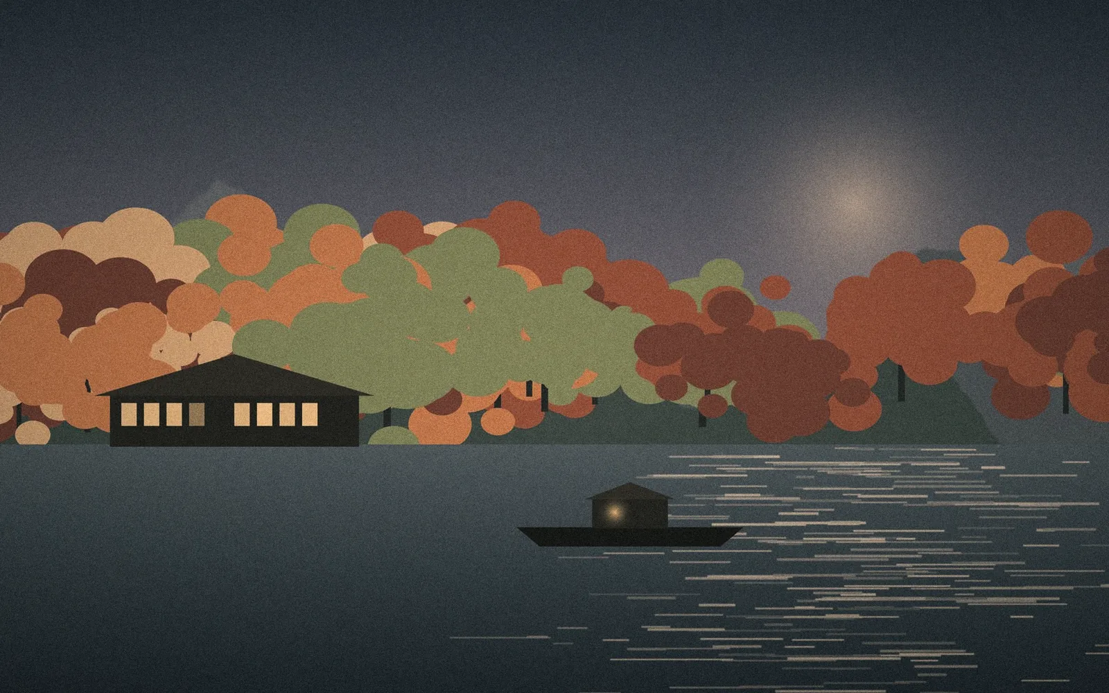 Illustration: Red maples along the river at Arashiyama
